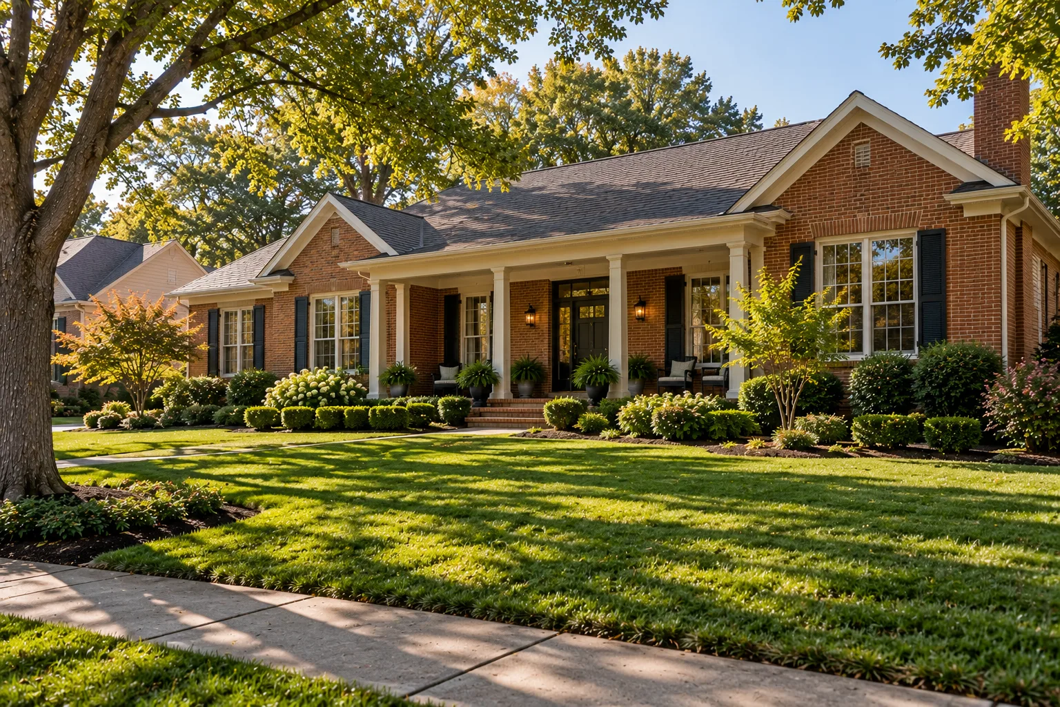 A brick ranch-style house
