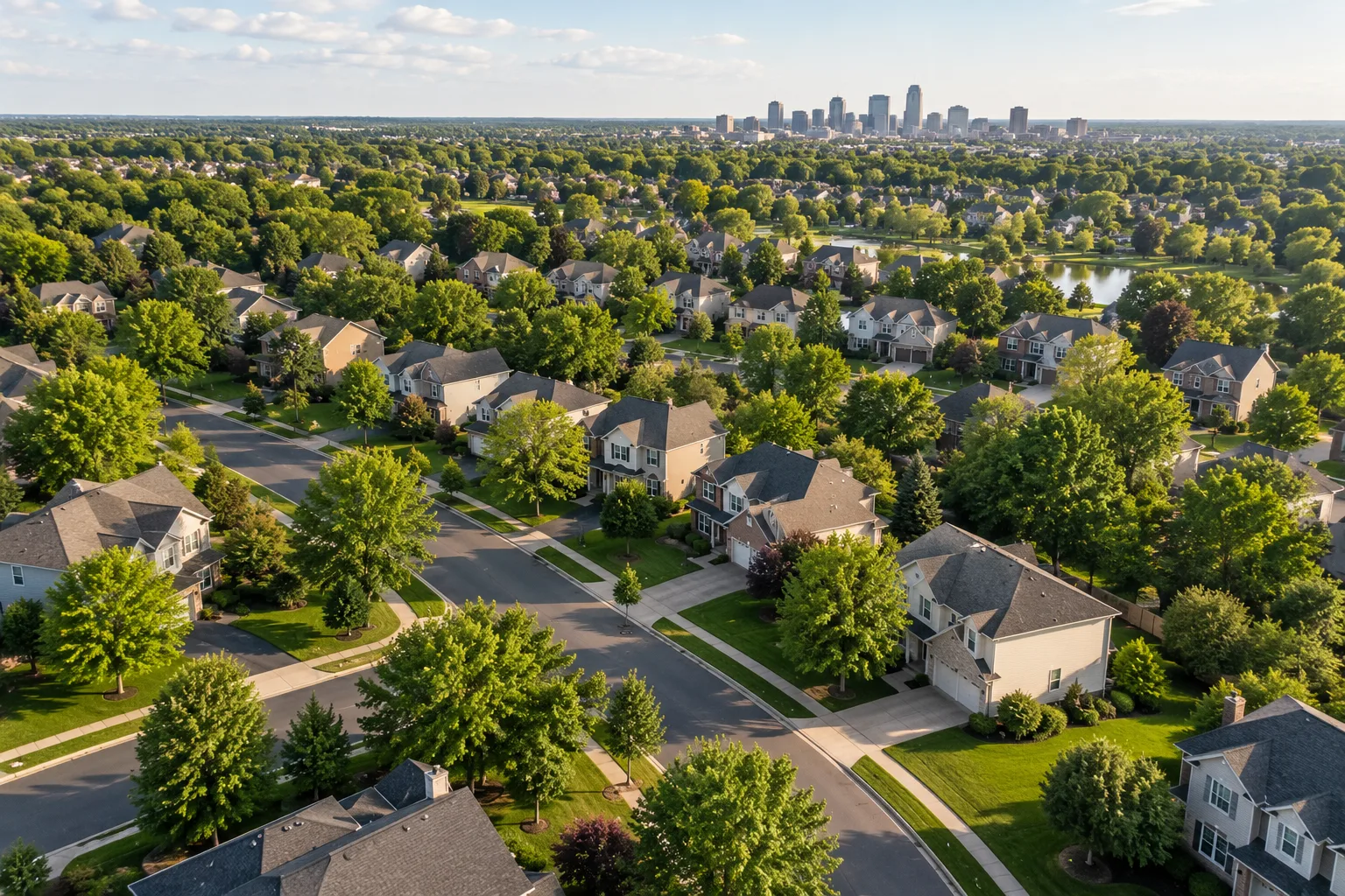 Aerial view of a suburban neighborhood