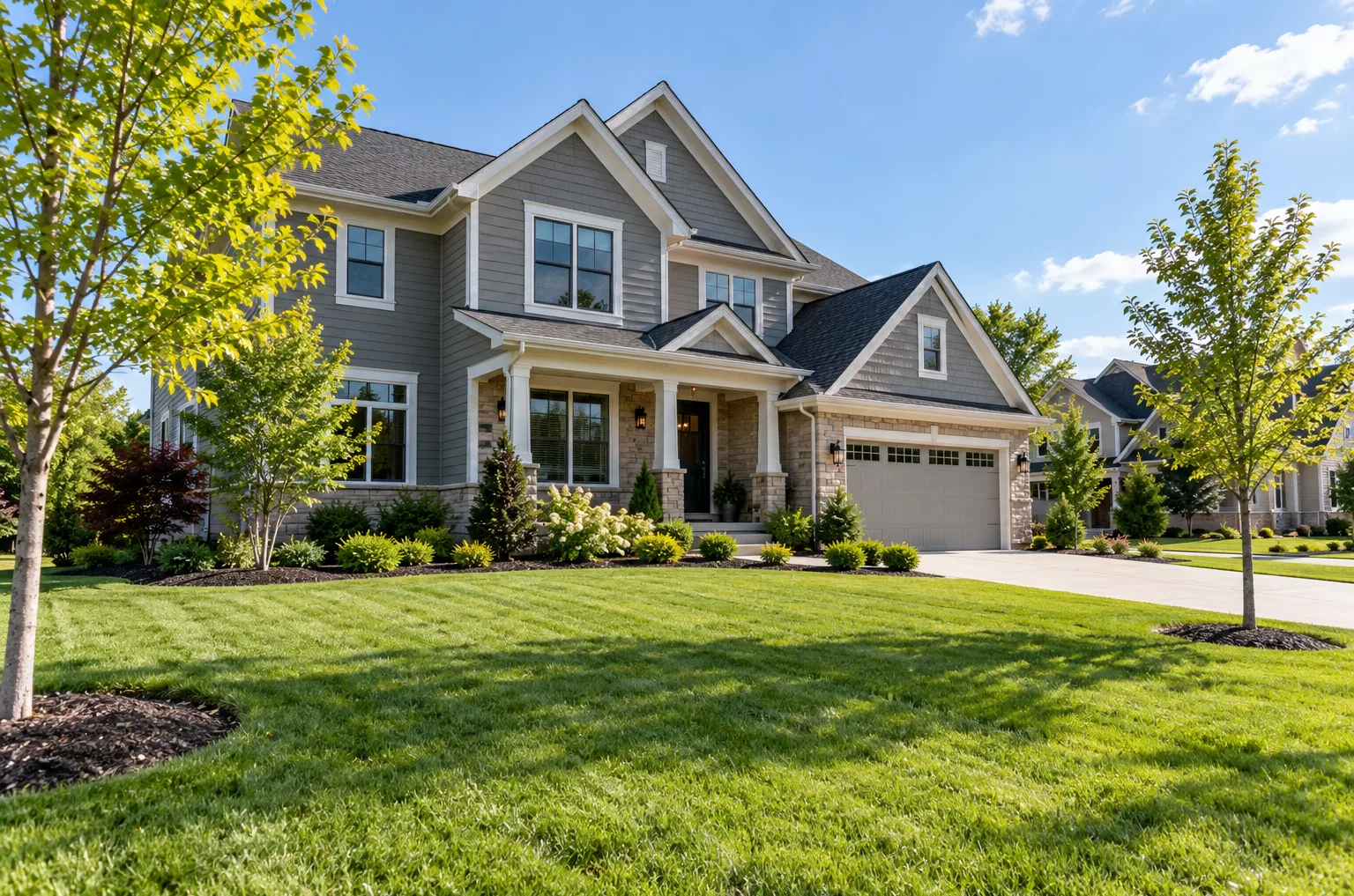 A modern grey two-story family home