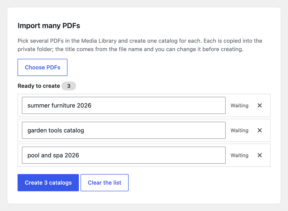 Bulk upload of several PDFs