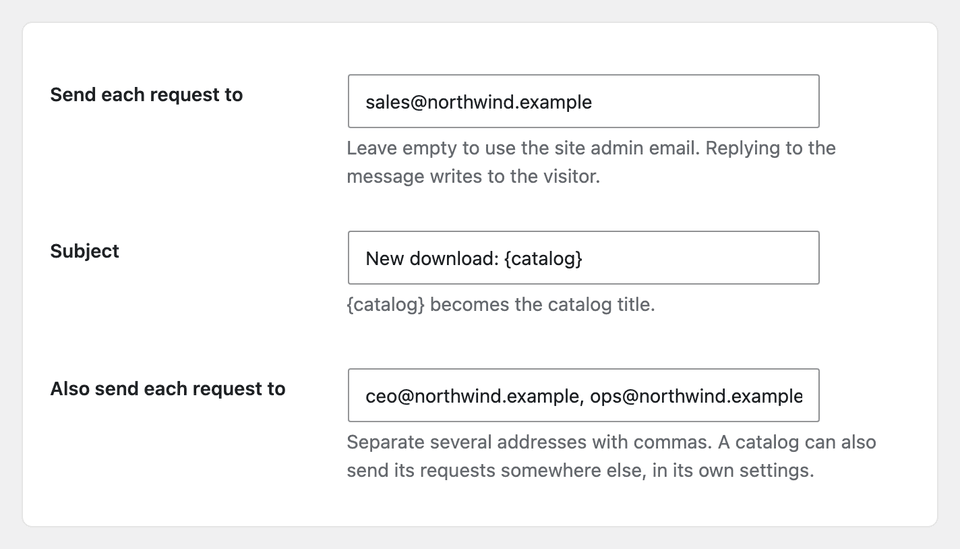 Notification settings with several recipients