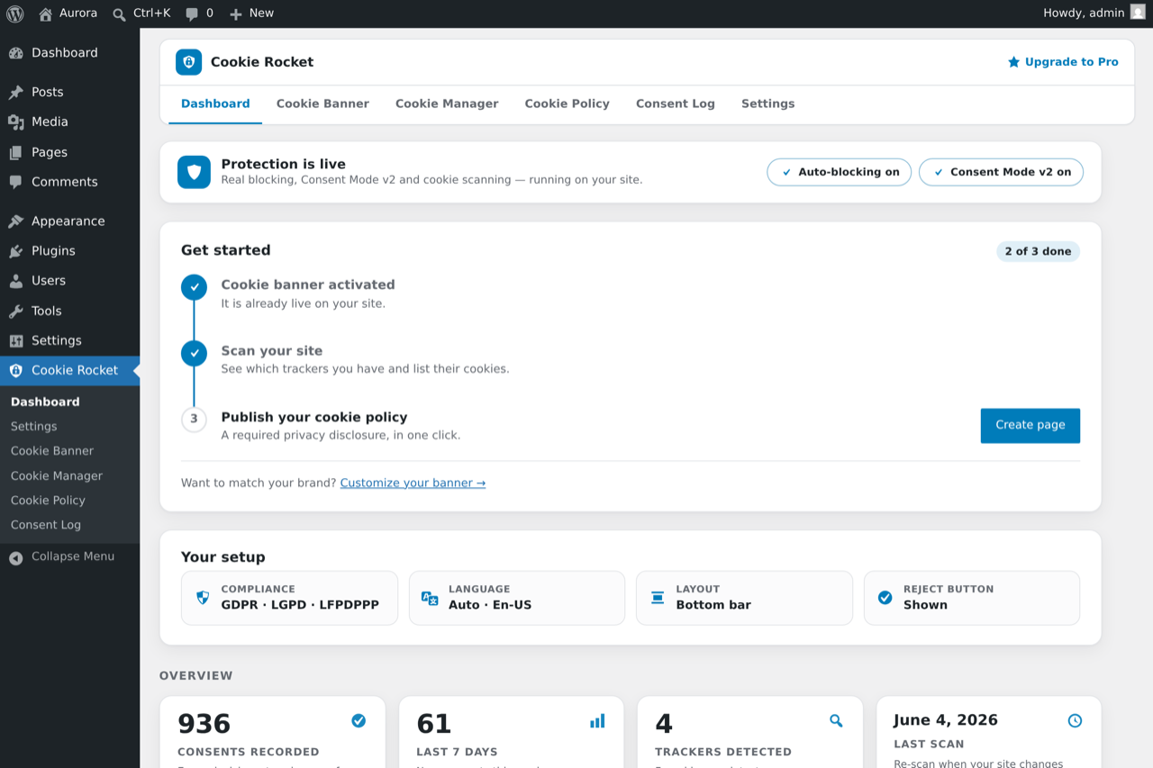 Templates Rocket plugin dashboard