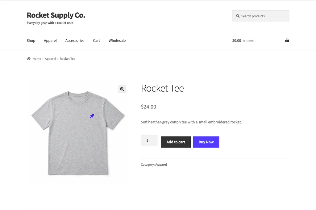 Demo store running Templates Rocket Buy Now