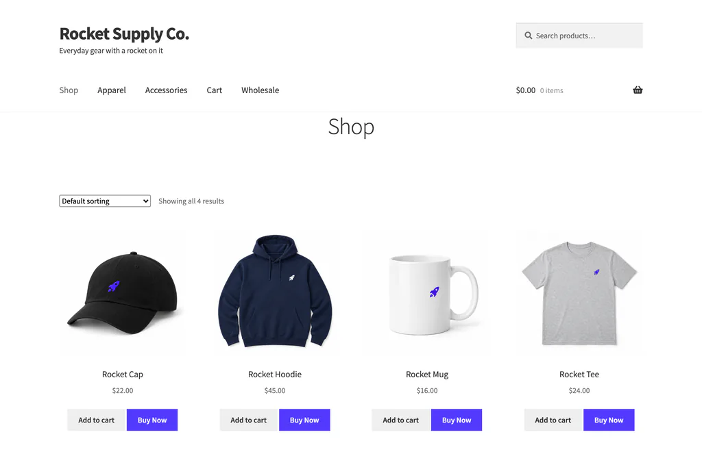 A WooCommerce shop running Templates Rocket Buy Now