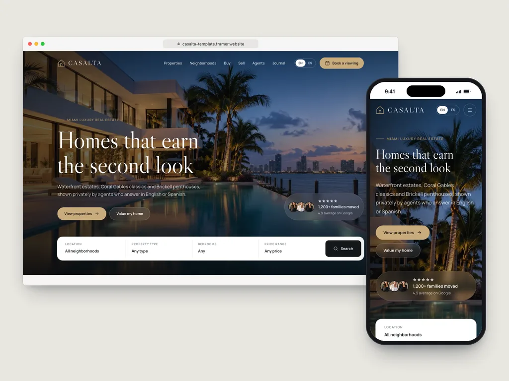 Casalta real estate template on desktop and phone